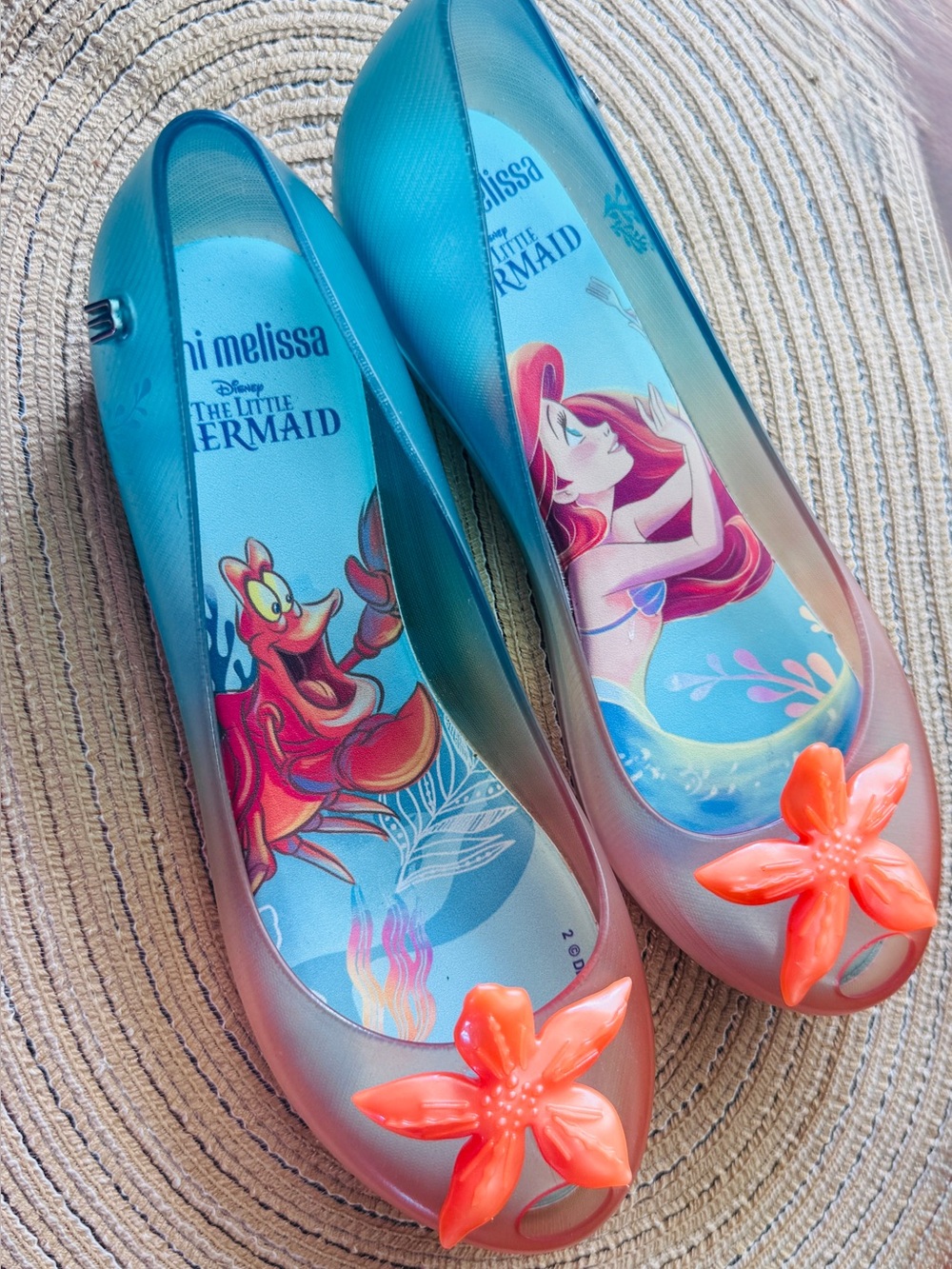 NEW Mini Melissa The Little Mermaid Coral & Teal Jelly Flats youth size 3 - Picture 4 of 5